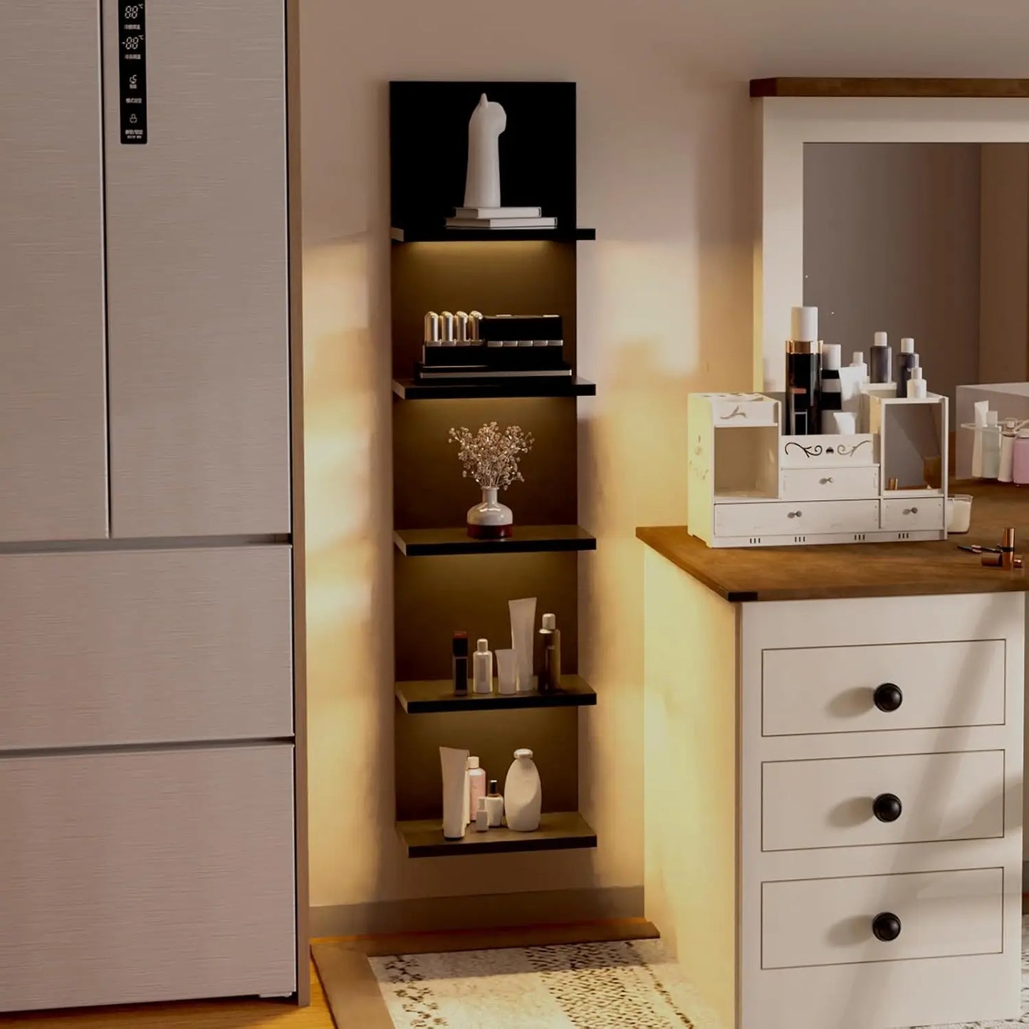 Modern 5-Tier Floating Wall Shelf with LED Light