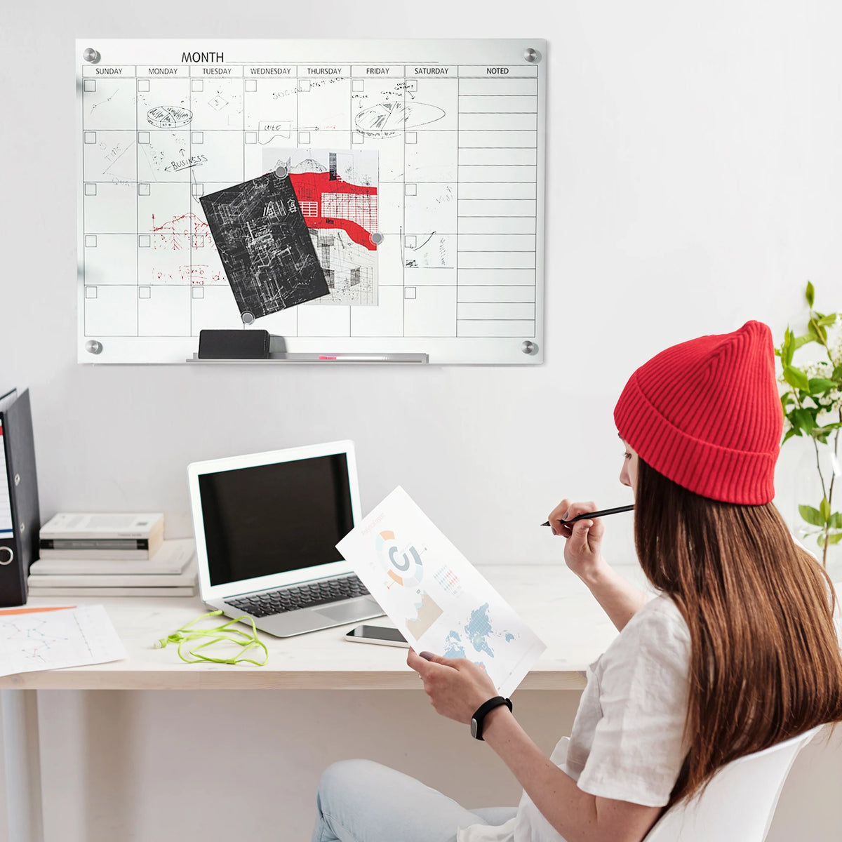 Vinsetto 35"x23" Dry Erase Wall Calendar Glass Whiteboard