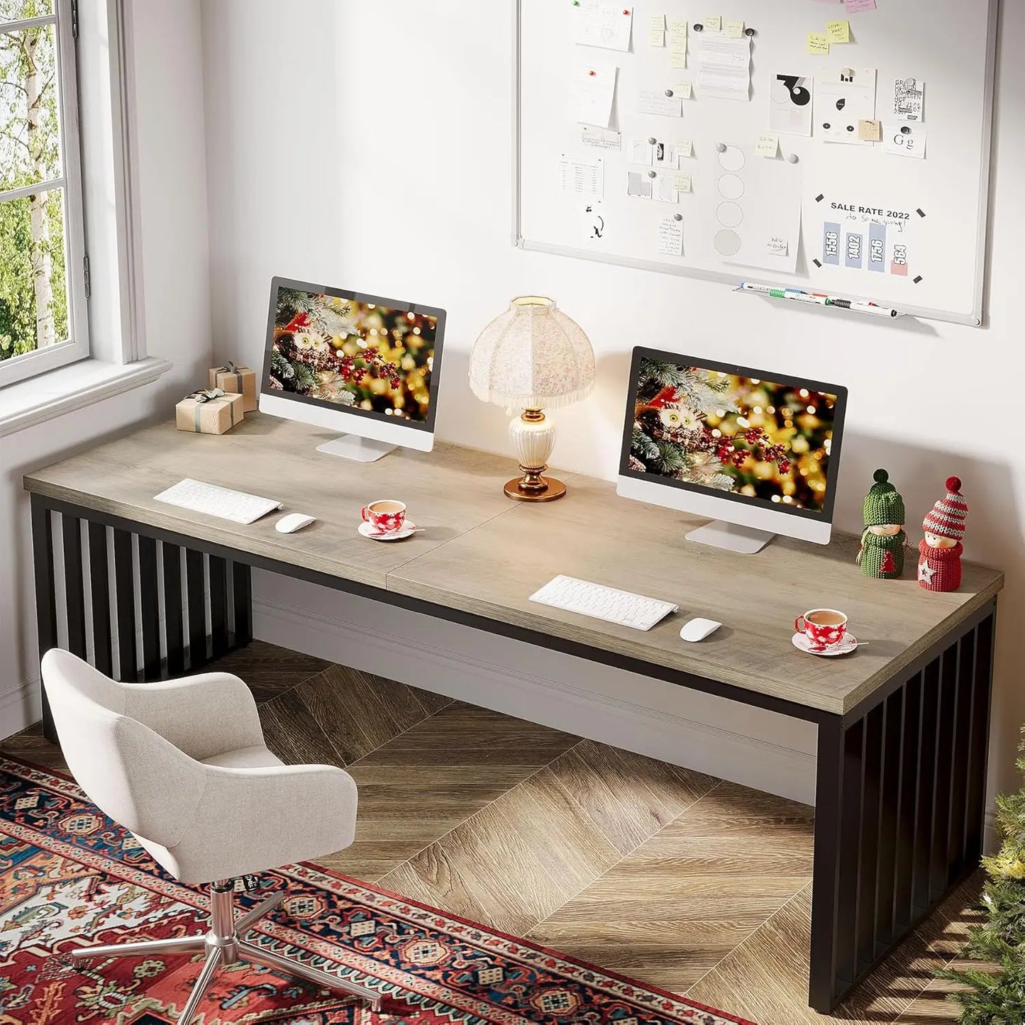 2-Person Desk with Metal Frame,Double Desk for Two People