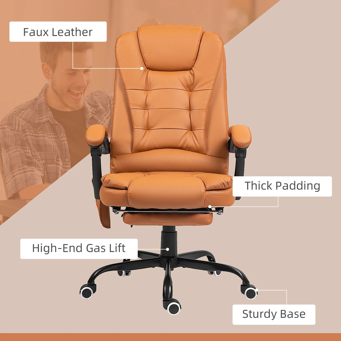 Pu Leather Massage Computer Chair W/ Padded Seat and Adjustable Height
