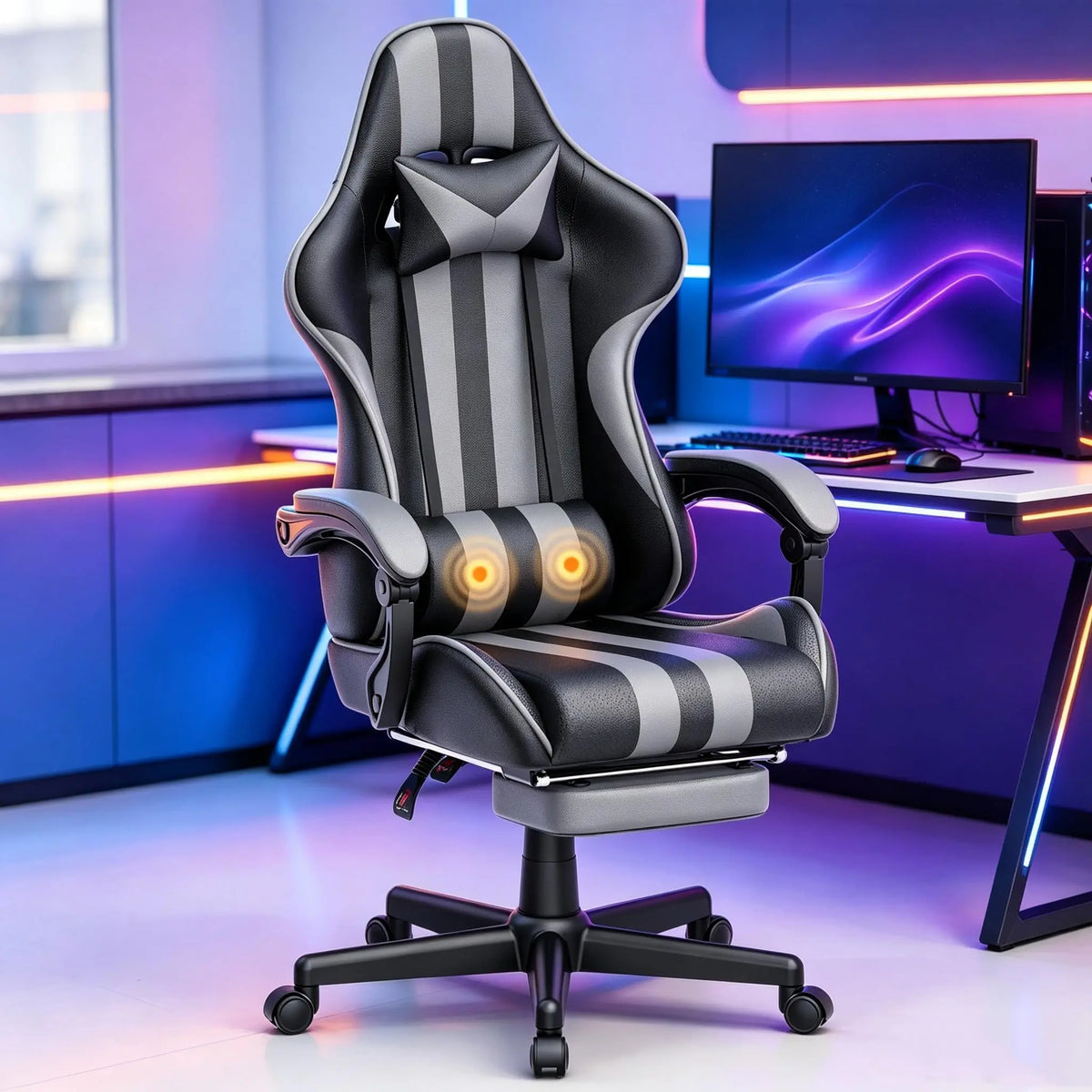 Gaming Chair with Footrest, Adjustable with Pillow, Racing Style