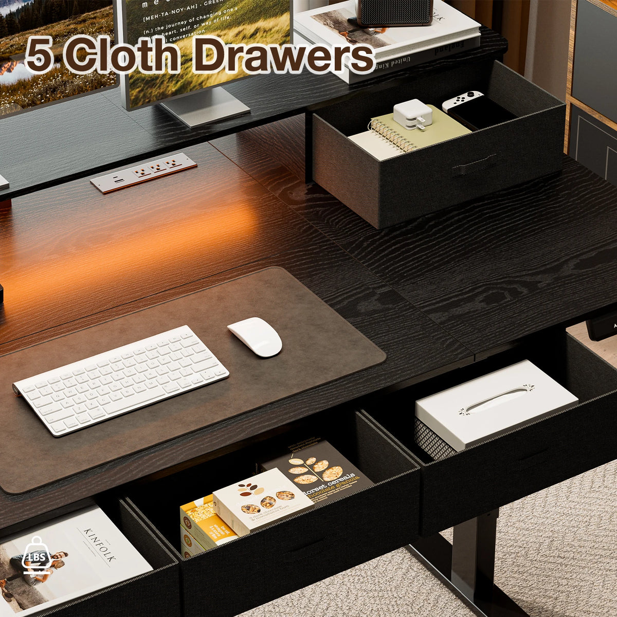 71" Electric Sit Stand Desk with 5 Drawers, Height Adjustable