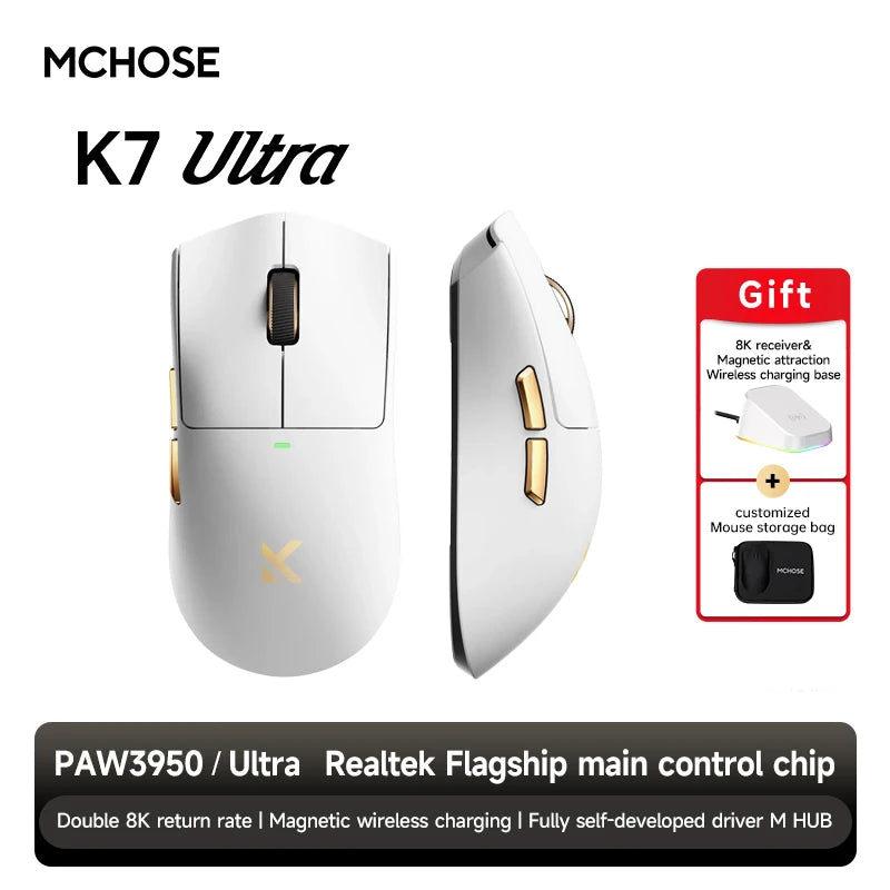 MCHOSE K7 Ultra Wireless Gaming Mouse PAW3950 Dual 8K Polling Rate