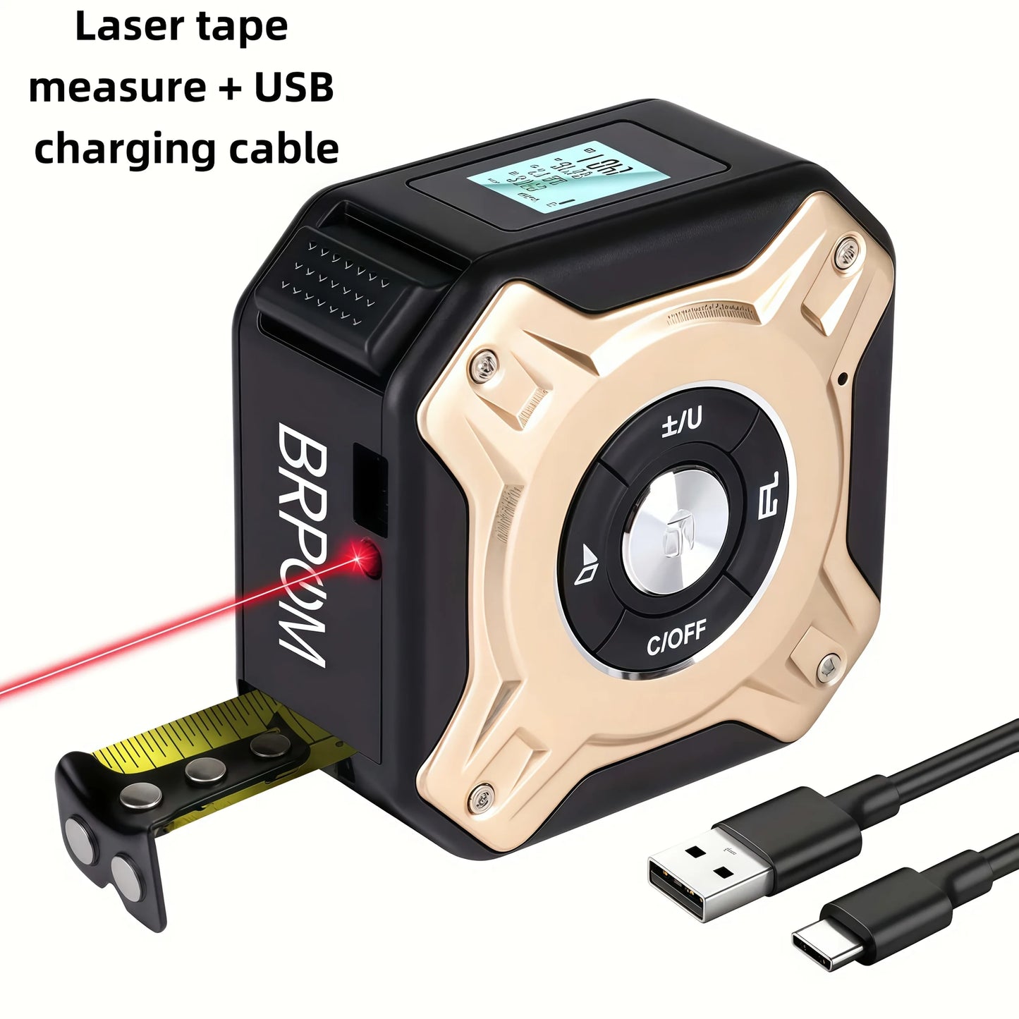 50m Laser 5m Steel Tape Measure - Digital Display Hook Loop 1PC