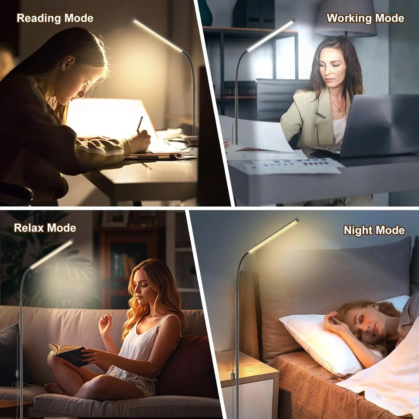 Touch Control Adjustable LED Floor Lamp with Stepless Dimming