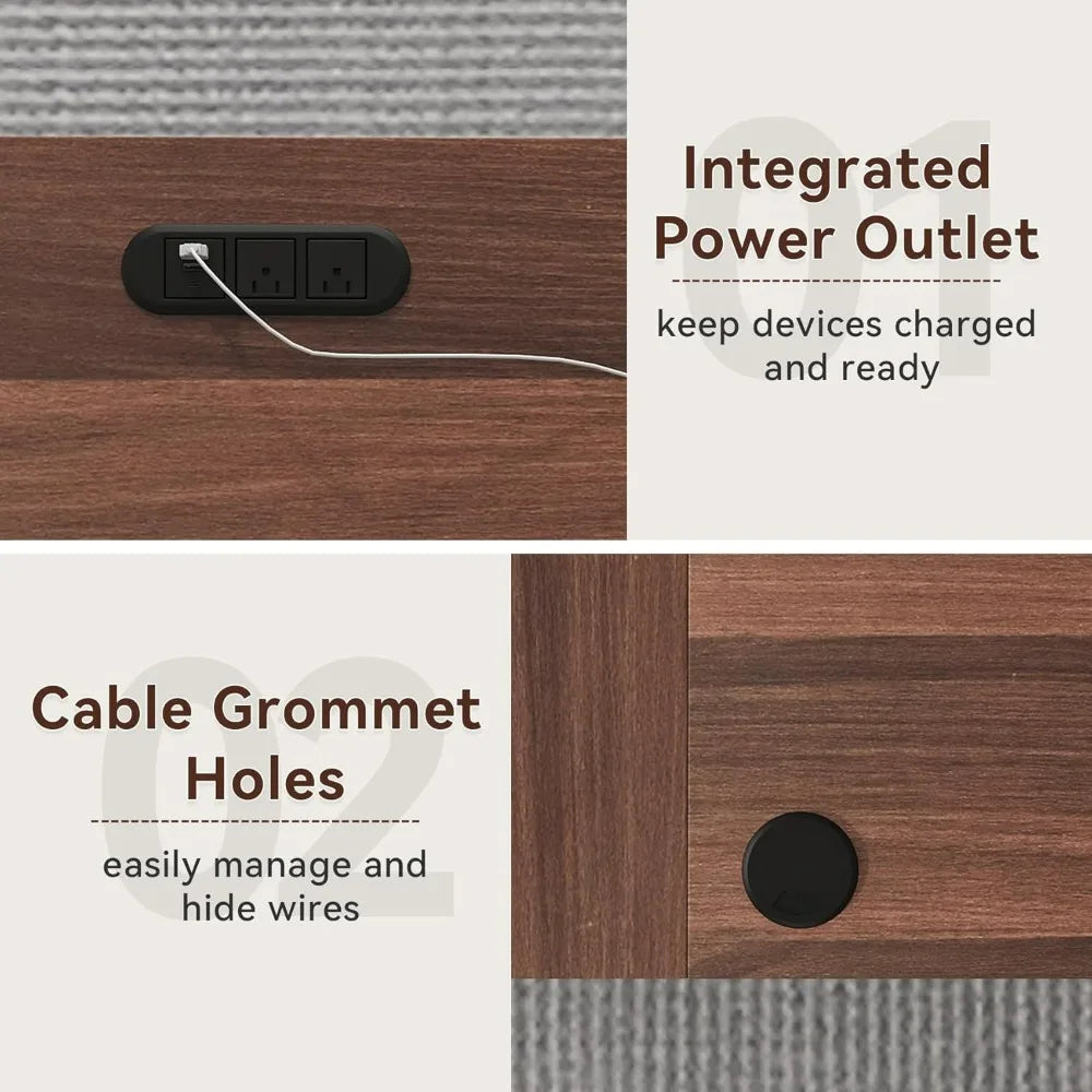 L-Shaped Executive Desk with Power Outlet, 78-Inch