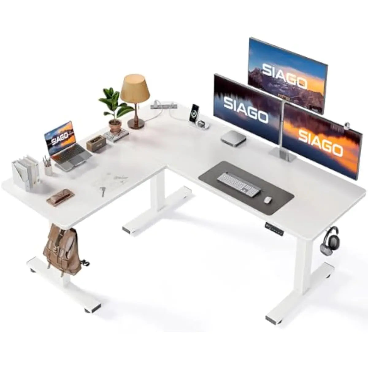 Ergonomic L shaped height adjustable workstation