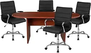 5 Piece Rustic Gray Oval Conference Table Set with 4 Executive Chairs