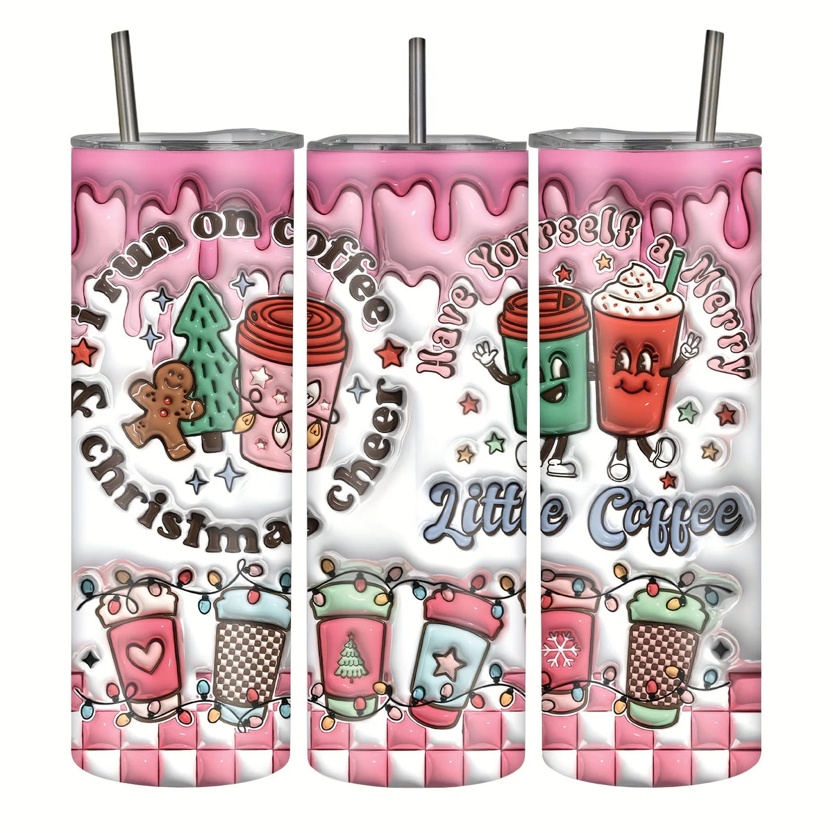 1pc 20oz Christmas Tumbler with 3D Effect, Stainless Steel, Leak Proof