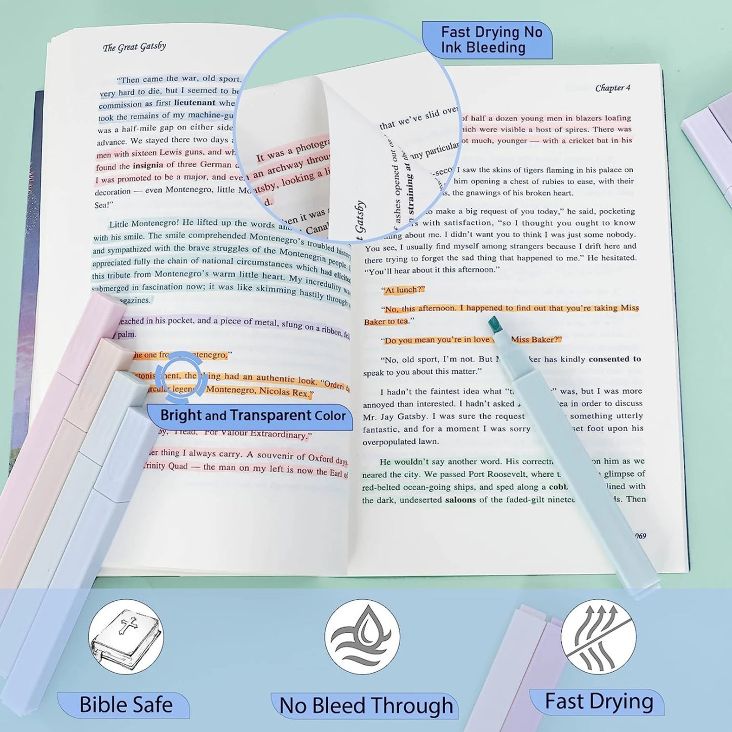 Highlighters Cute Pastel Pens 12 Colors No Bleed with Soft Tip