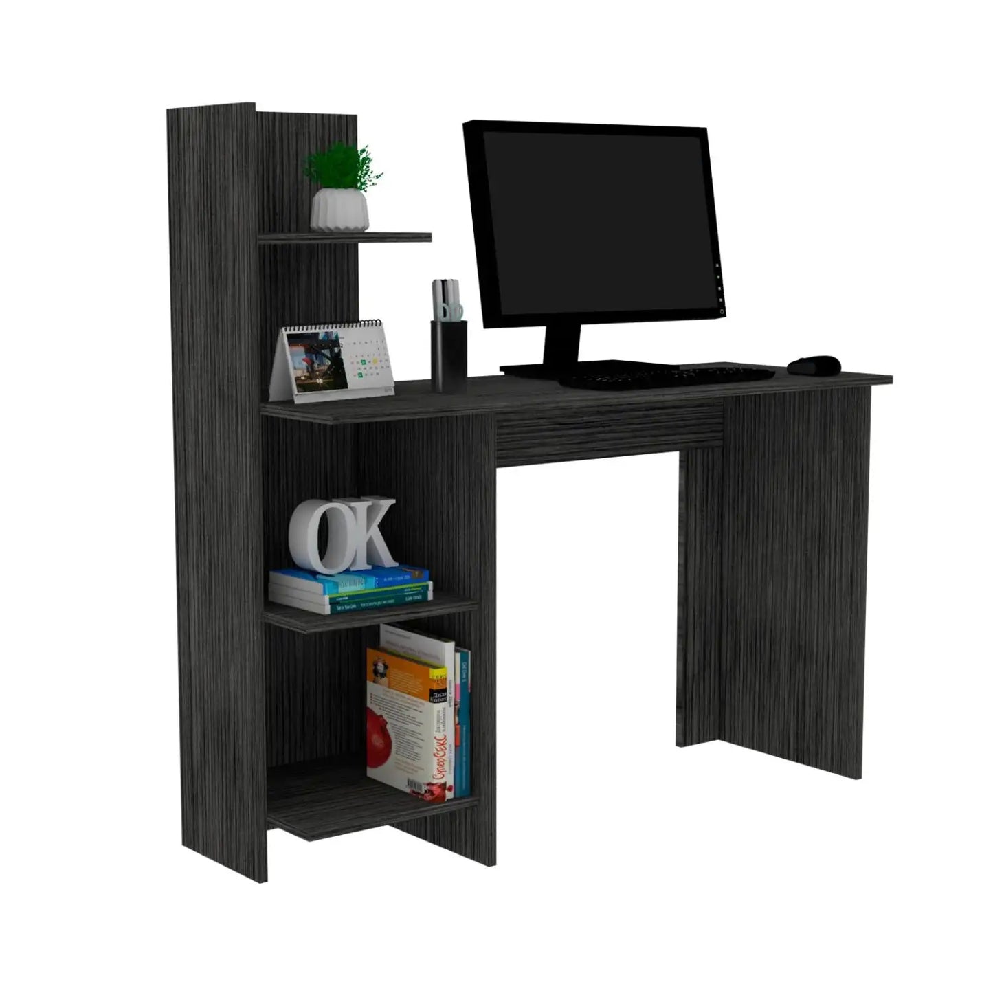 Vilna 120 Writing Desk , Four Shelves Smokey Oak