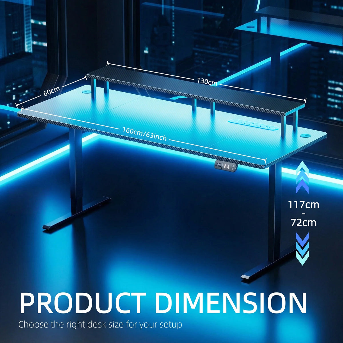NEBMAAX Electric Height-Adjustable Gaming Desk with LED Lighting