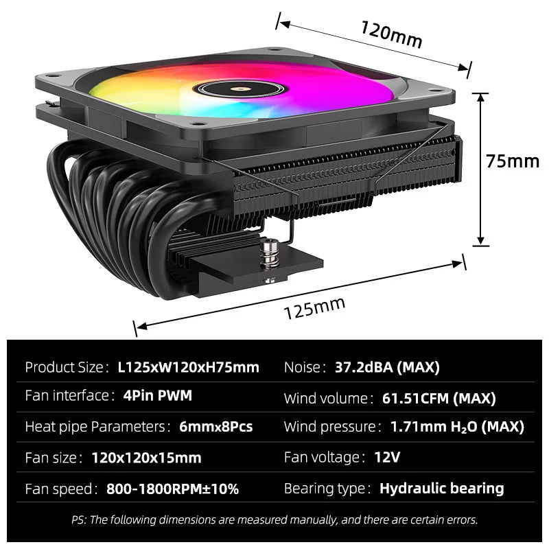 TE-75 ARGB CPU Cooler, 75mm Low Profile , 5V 3Pin Addressable RGB