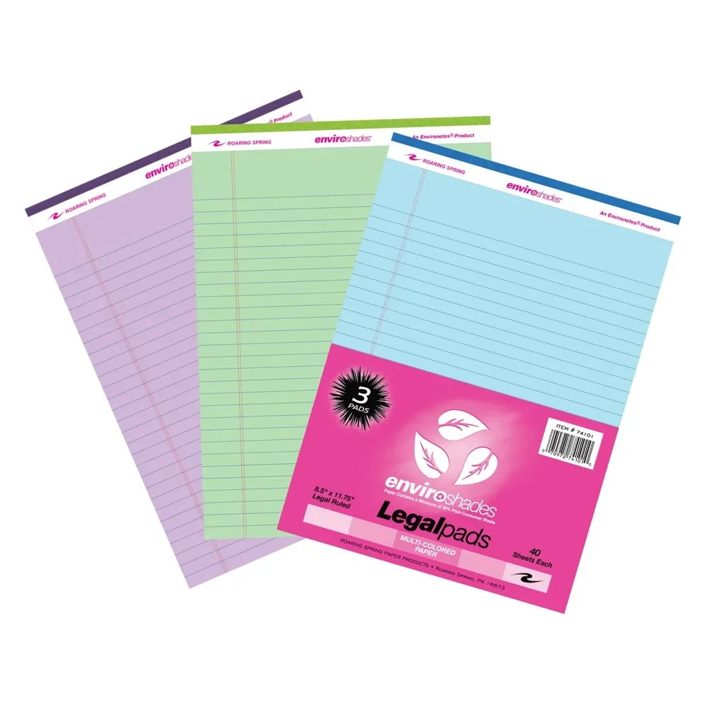 Enviroshades Legal Pads Assorted Colors 3 Packs 9 Pads