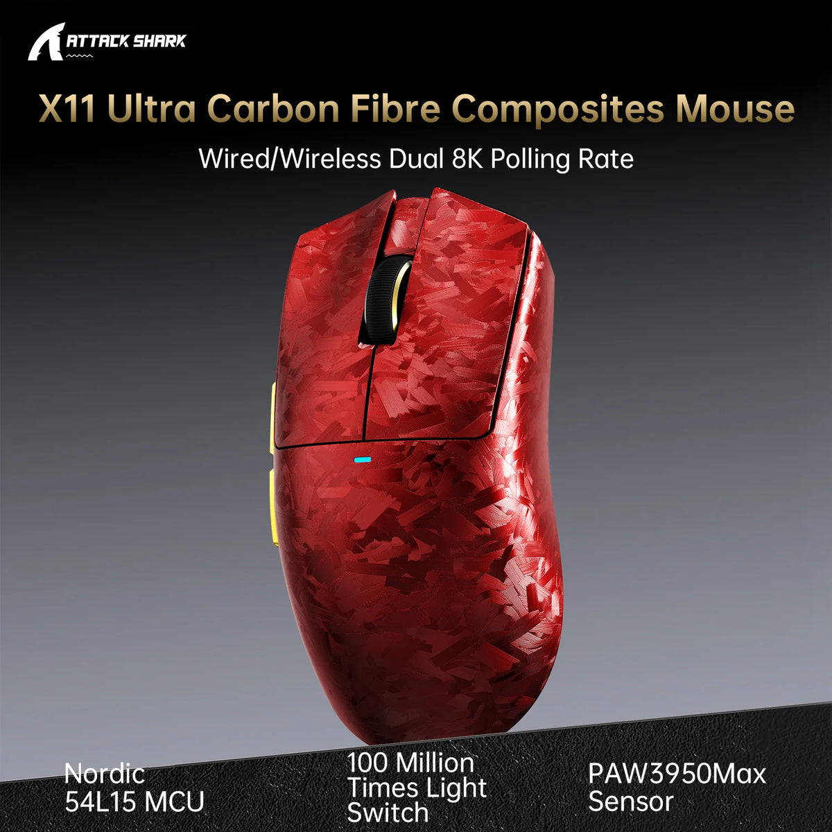 ATTACK SHARK X11 ULTRA Carbon Fiber Wireless 8K PAW3950MAX Gaming Mouse