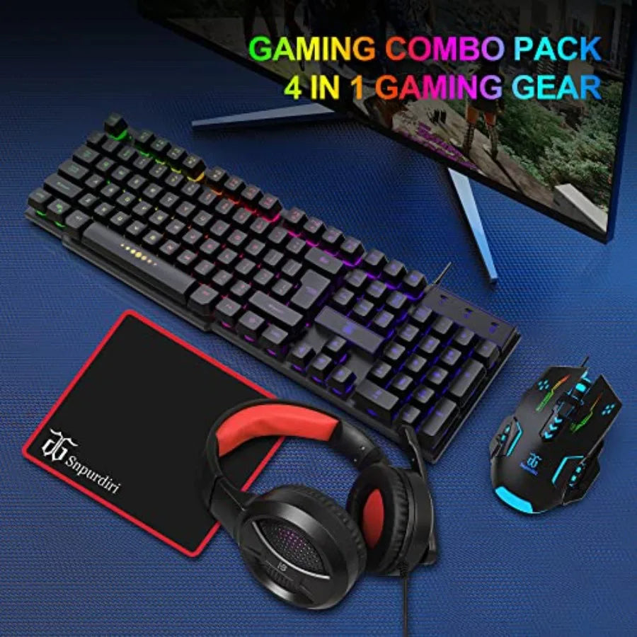 Gaming Keyboard and Mouse, Headphones, Mouse pad All in One Combo