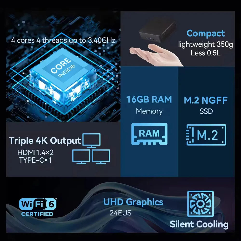 Mini PC Intel Core i9 8950HK i3 6100U Windows 11 16GB DDR 1TB SSD 4K HD