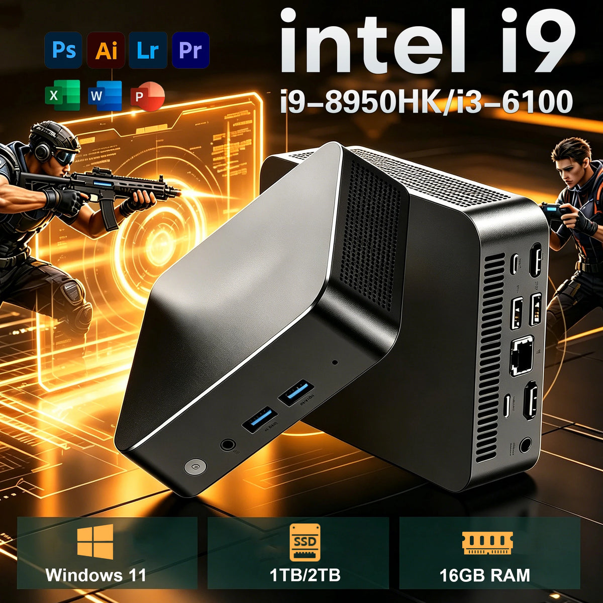 Mini PC Intel Core i9 8950HK i3 6100U Windows 11 16GB DDR 1TB SSD 4K HD