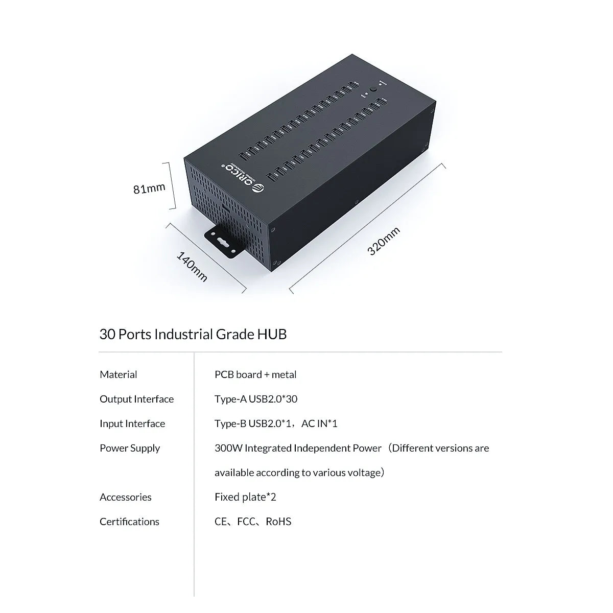 ORICO 30-port industrial USB2.0 hub for TF SD compatible card reader