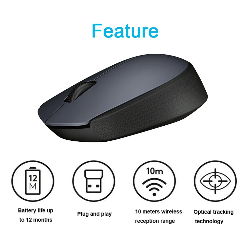 Logitech M170 Wireless Mouse 2.4GHz Optical Mouse 3 Buttons 2Ways Wheel Mice With Nano Receiver