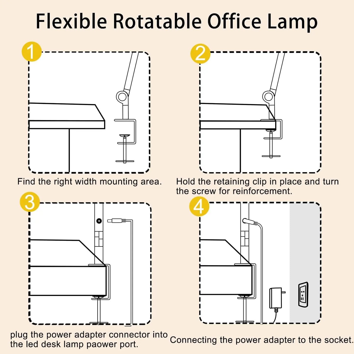 LED Desk Lamp with Clamp Swing Arm,4 Color Modes & 5 Brightness