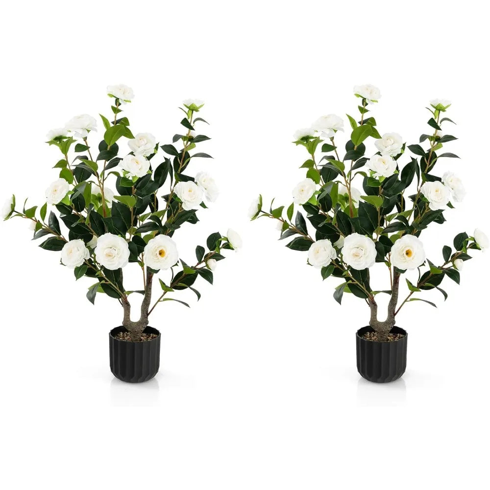 Artificial Camellia Tree, Flower Plants, Faux Floral Plant, Blooming Tree in Cement Pot