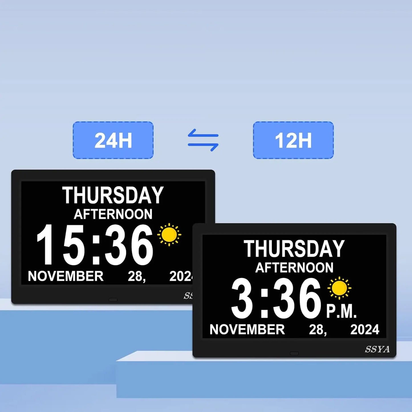 Large Digital Clock with Date & Day, Auto DST, 7 Display Modes