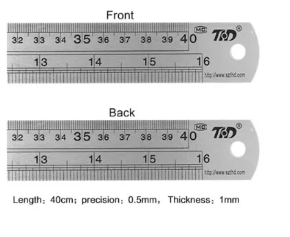 Metal Straight Edge Ruler, Stainless Steel Double-Sided Metric Scale