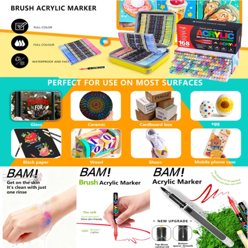 Acrylic Paint Markers,Waterproof Brush Tip Pen Quick Dry