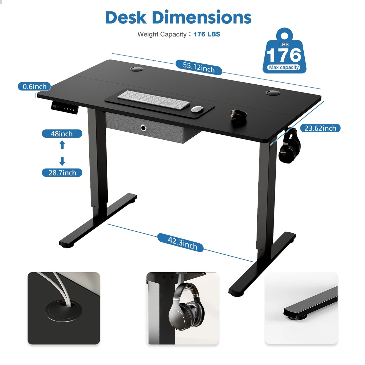 JHK Electric Standing Desk Height Adjustable 55x24 Inch