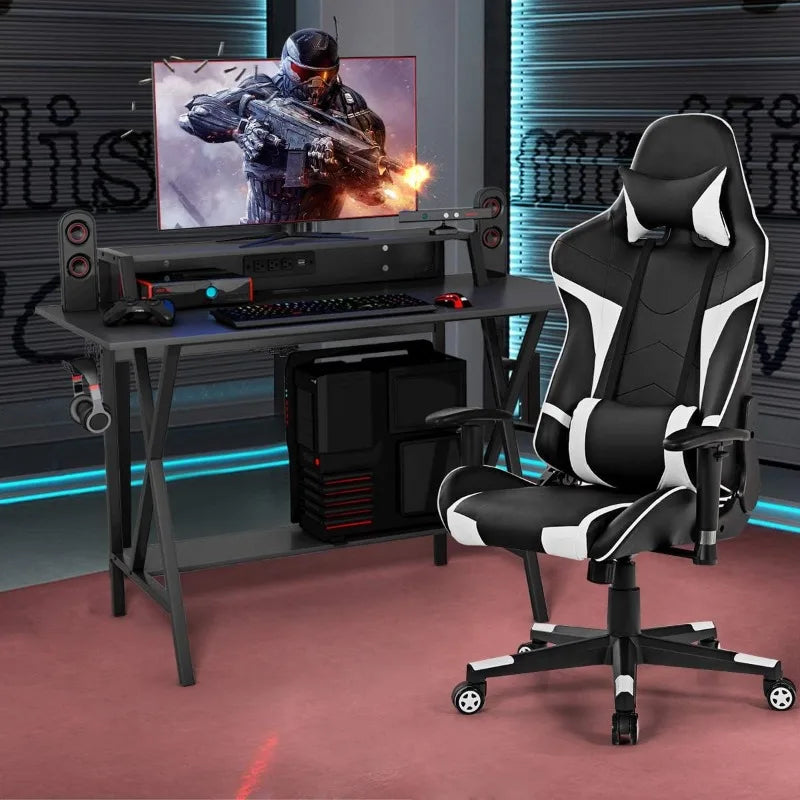 Gaming Desk and Chair Set, Ergonomic E-Sport Gamer Desk & Racing Chair Set