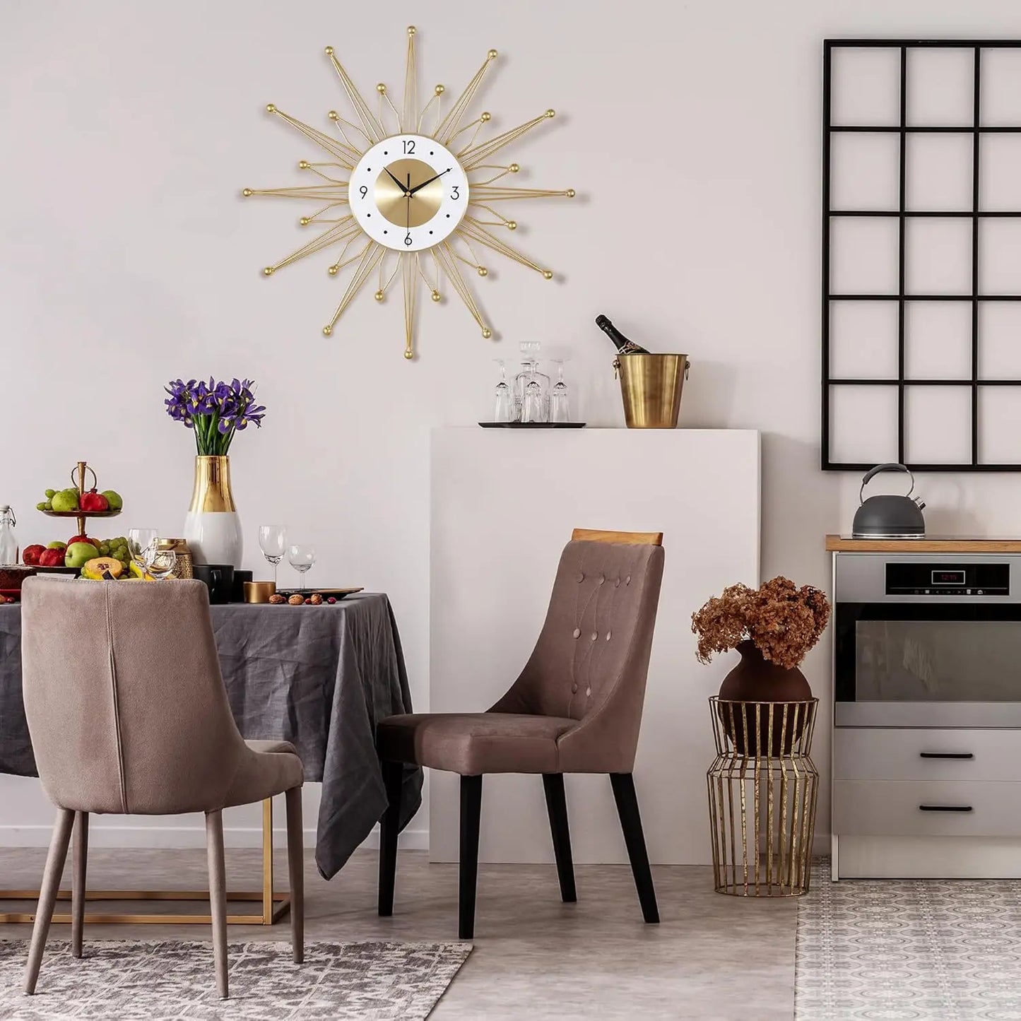 23 Inch Gold Metal Wall Clock, for Living Room Kitchen Office