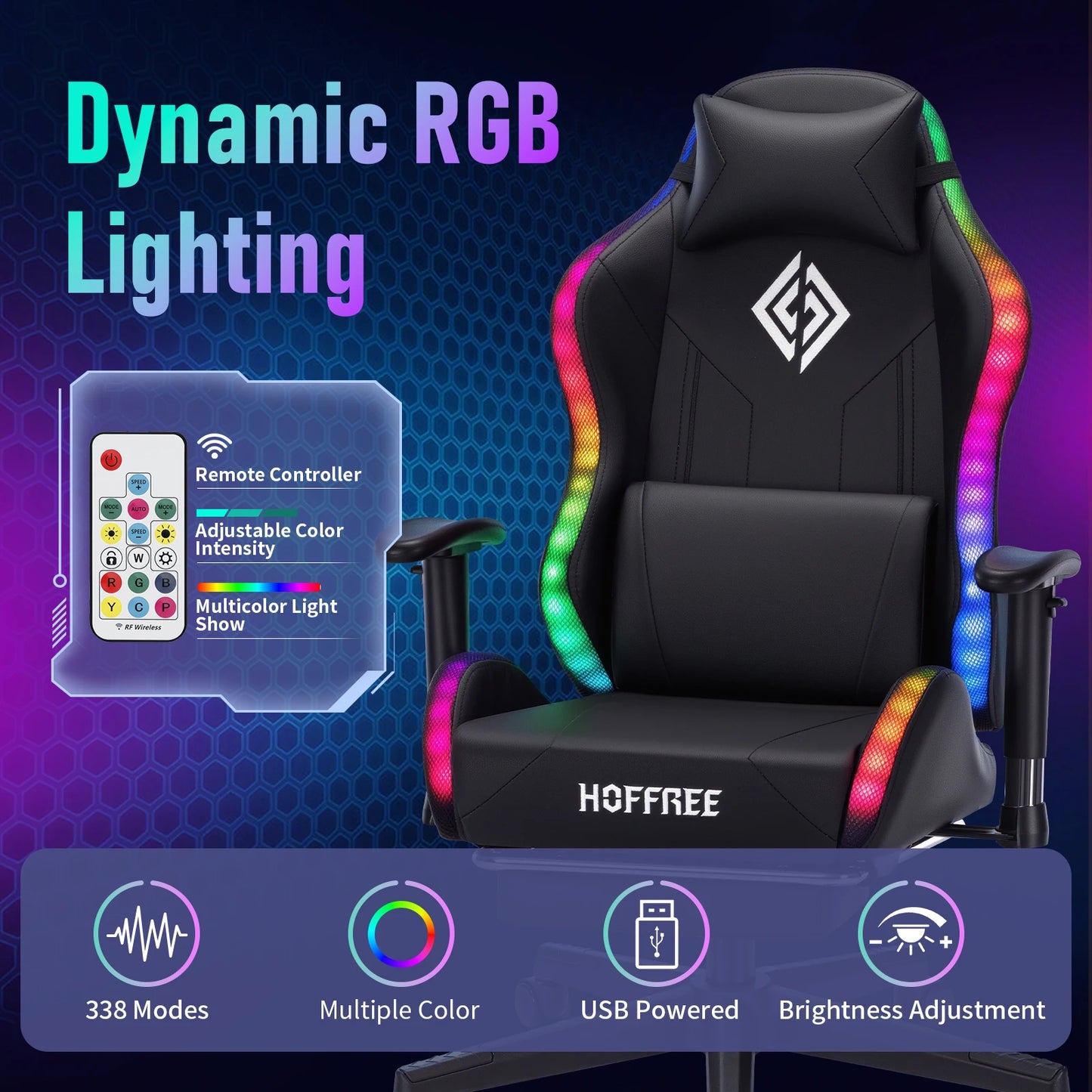 Adjustable Gamer Chair with LED Lighting, Footrest & Lumbar Support