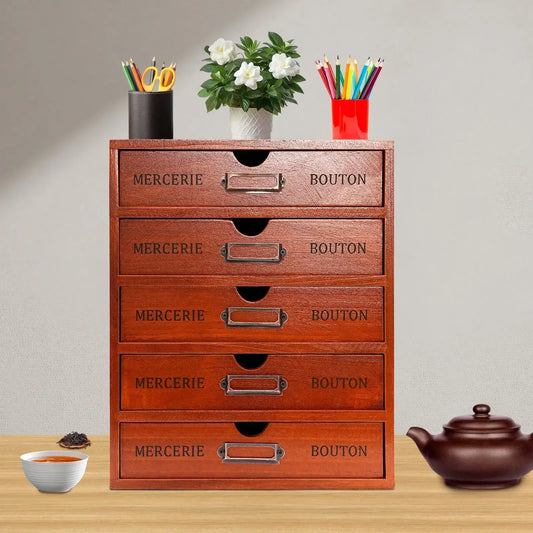 Mini Wooden Desk Organizer 5-Drawer