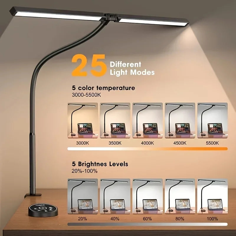 LED Desk Lamp for Home Office - 24 Watt, with 5-Color Stepless Dimmer