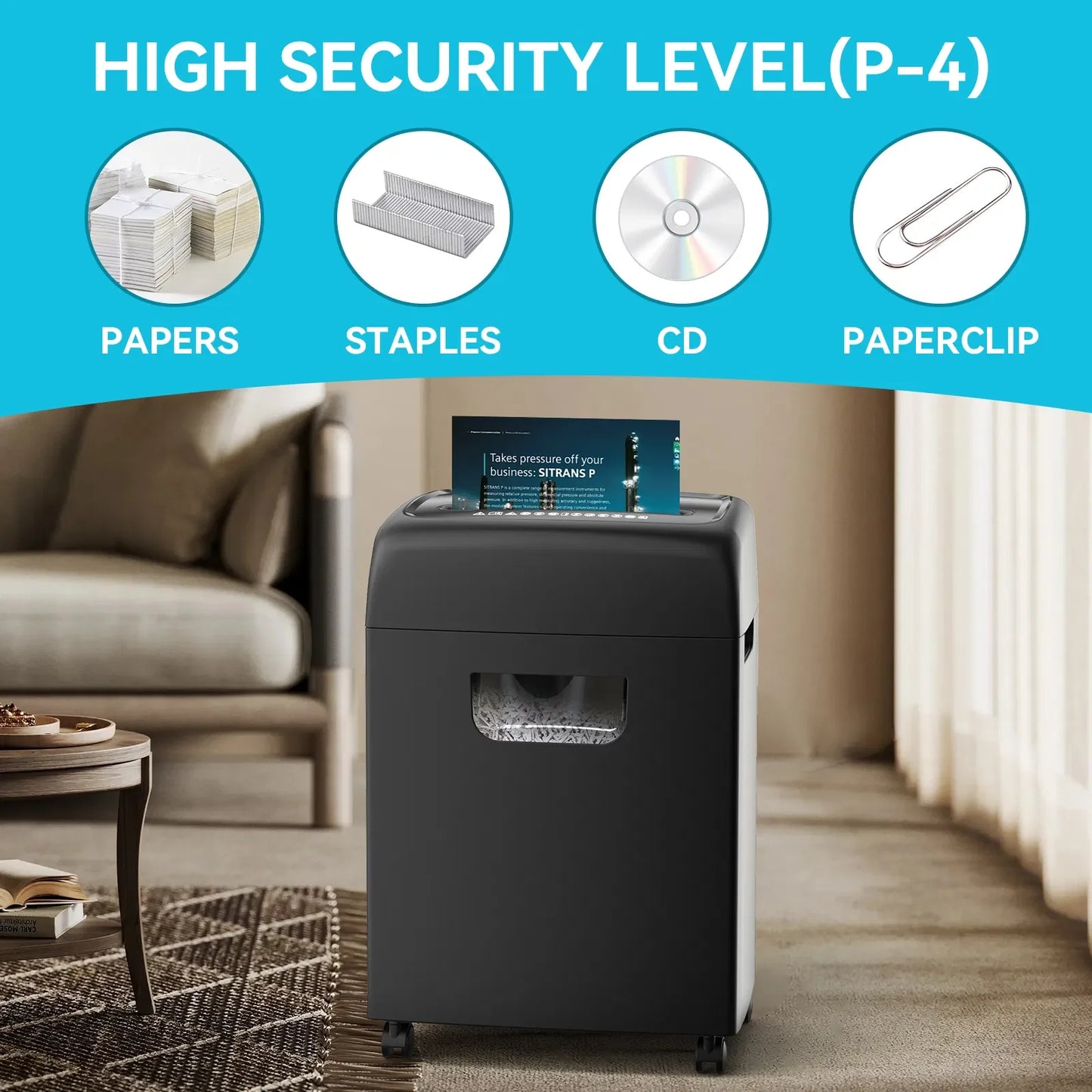 18-Sheet P-4 Heavy Duty Paper/Card Shredder 5.28 Gallons