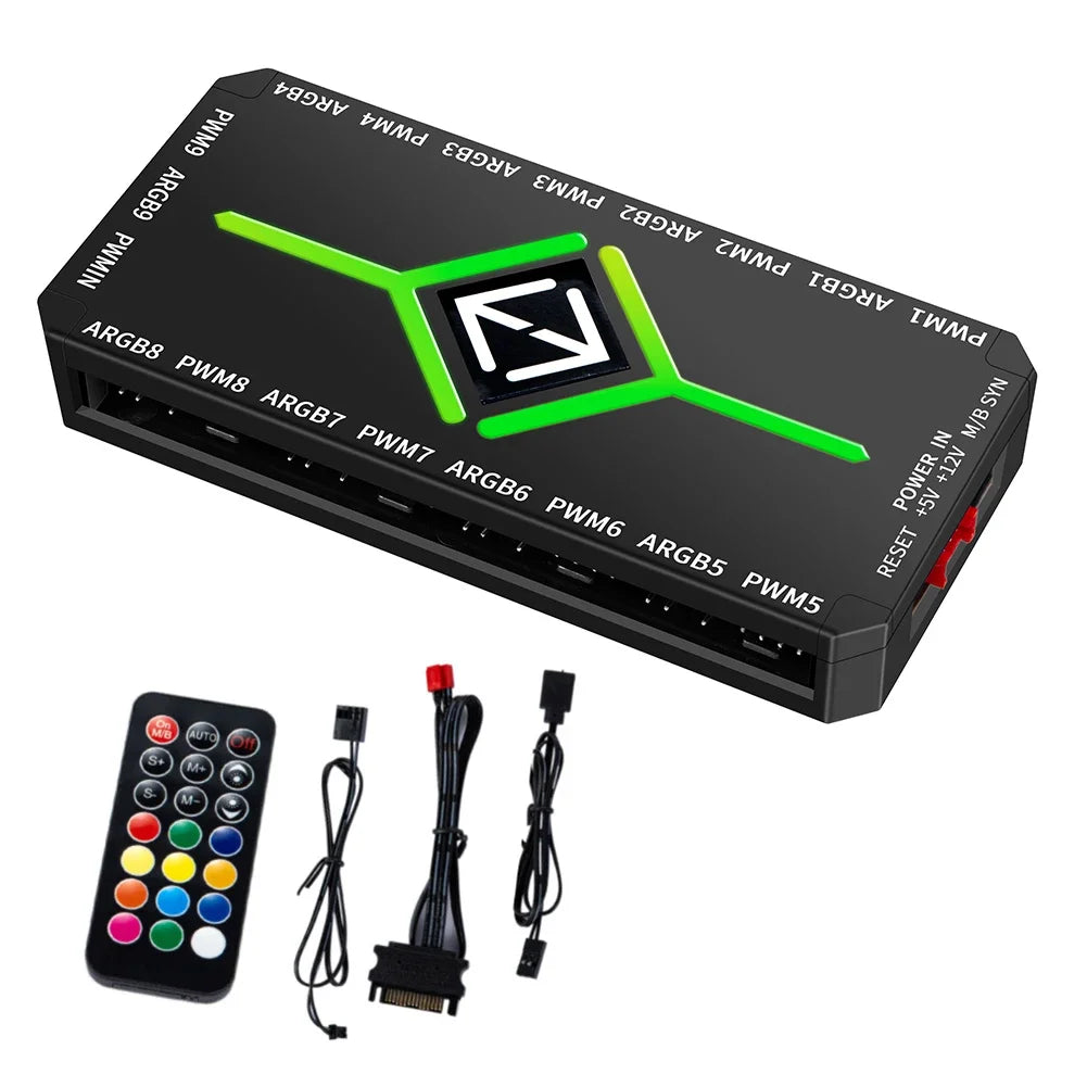 Multi Port 3 in 1 PWM Magnetic ARGB Fan Hub Splitter, Supports 9 Fans