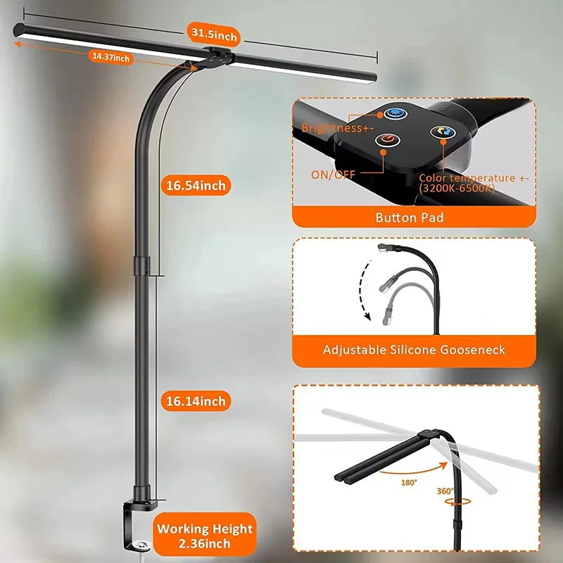 LAOPAO Double Head LED Desk Lamp 24W 5 Color Modes and 5 Dimmable