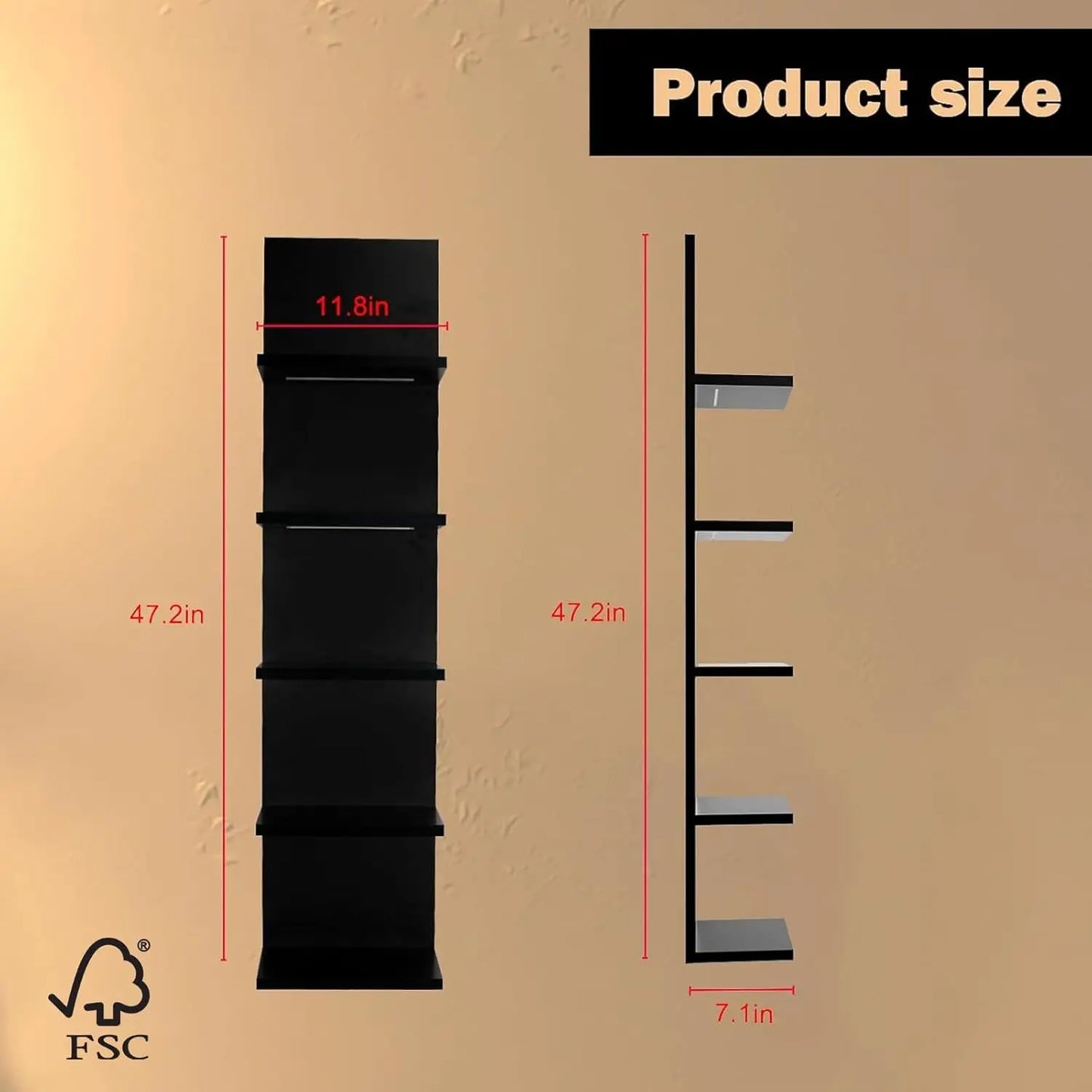 Modern 5-Tier Floating Wall Shelf with LED Light