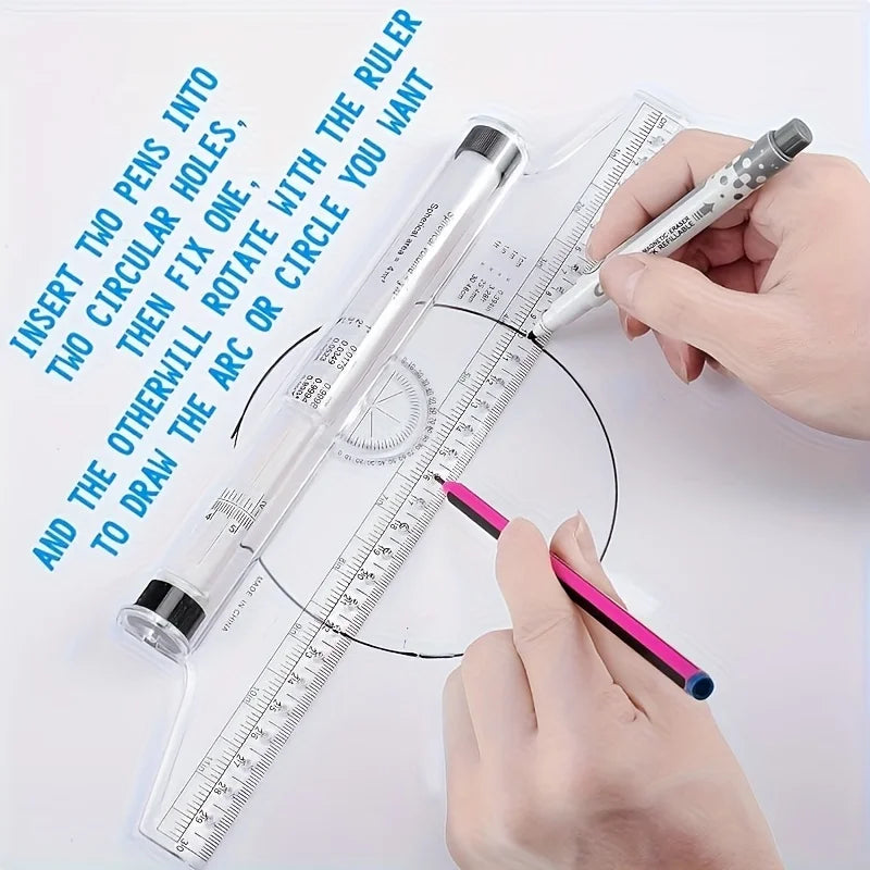2Pcs Plastic Ruler Drawing Roller Ruler Multi-functional