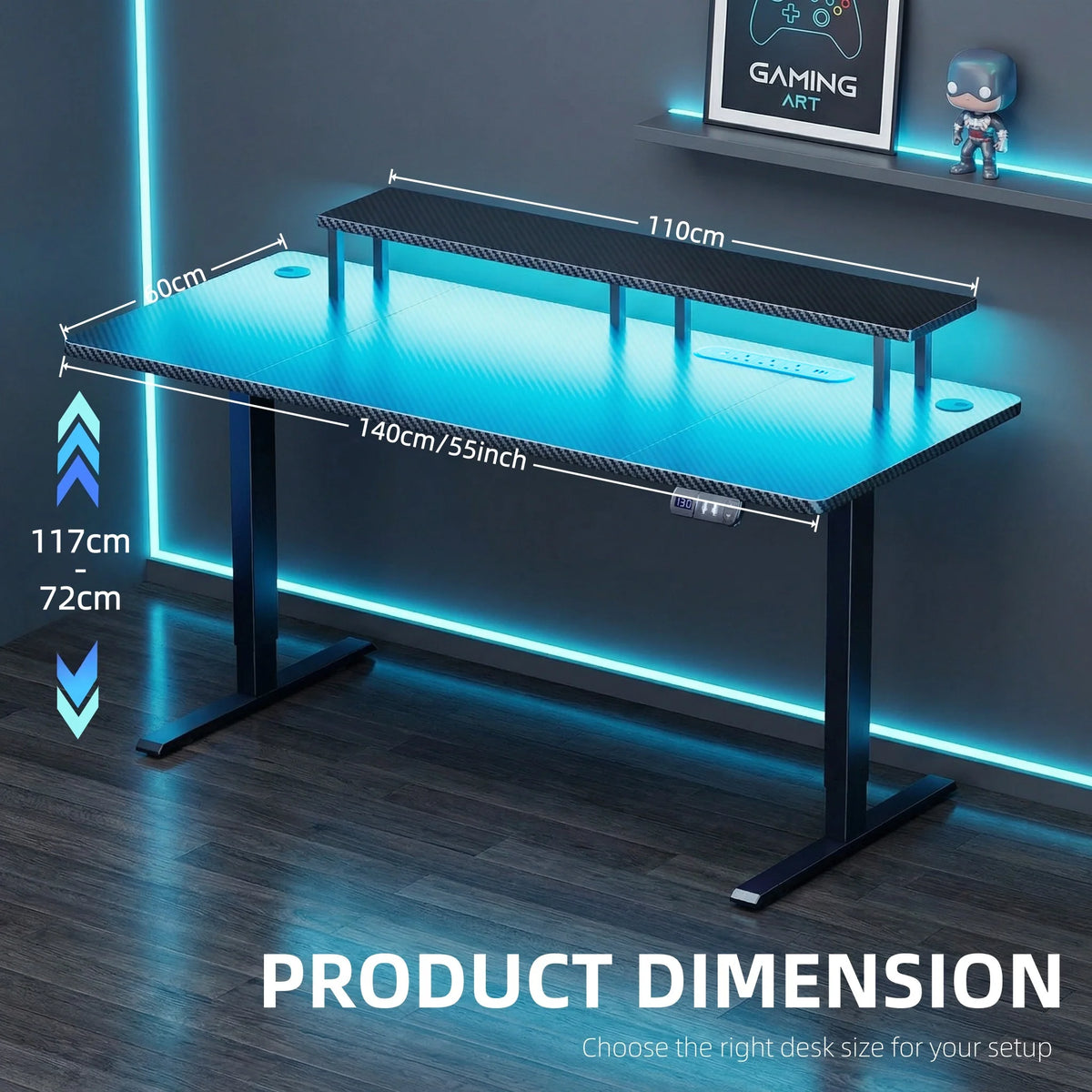 NEBMAAX Electric Height-Adjustable Gaming Desk with LED Lighting