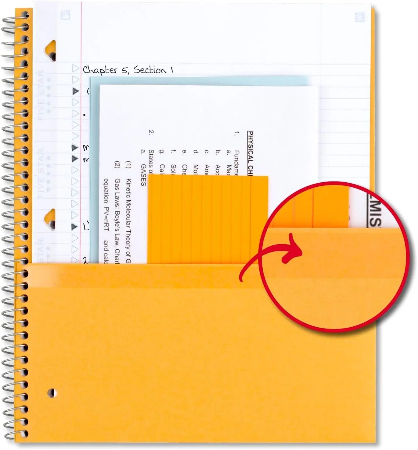 5 Subject Spiral Notebook with Study App, 200 Sheets