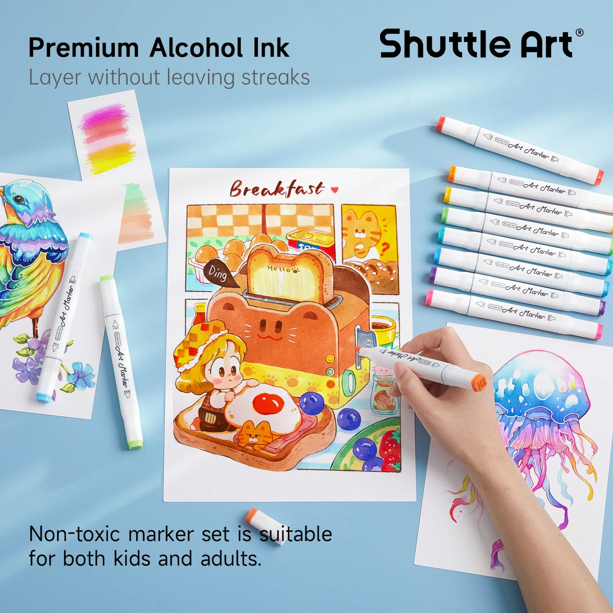 Shuttle Art 310 Colors Alcohol Markers, Marker Bag with Holders