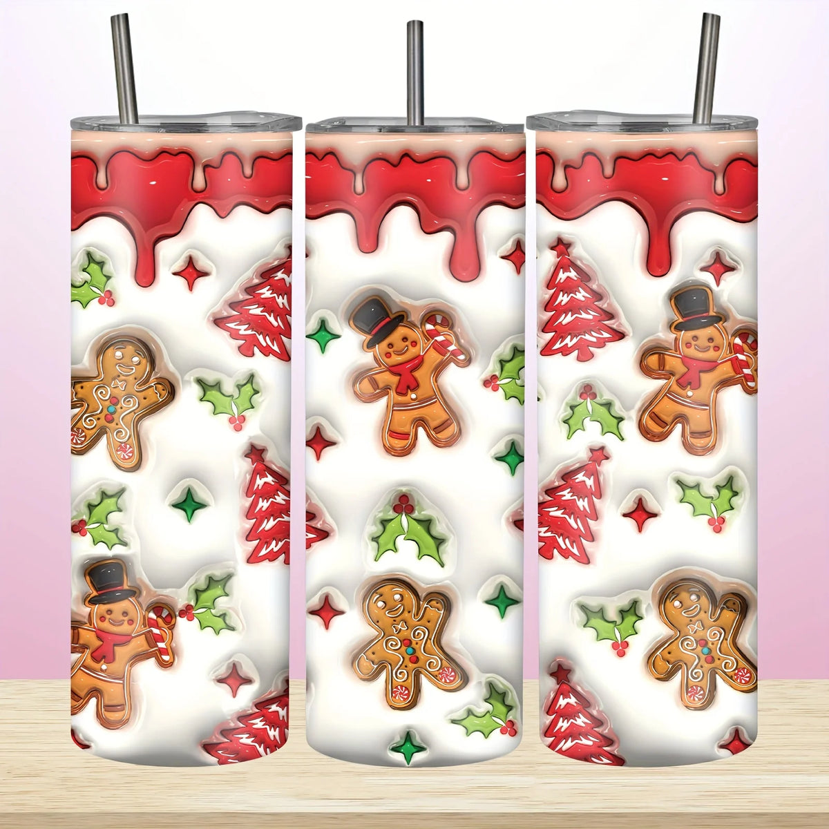 1pc 20oz Christmas Tumbler with 3D Effect, Stainless Steel, Leak Proof