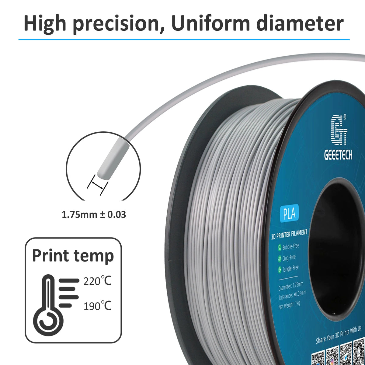 Geeetech 5Kg Standard PLA Filament 1.75mm, Multiple Colour
