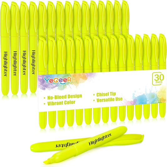 Quick-Dry No Bleed Highlighters Bulk - 30 Yellow Markers