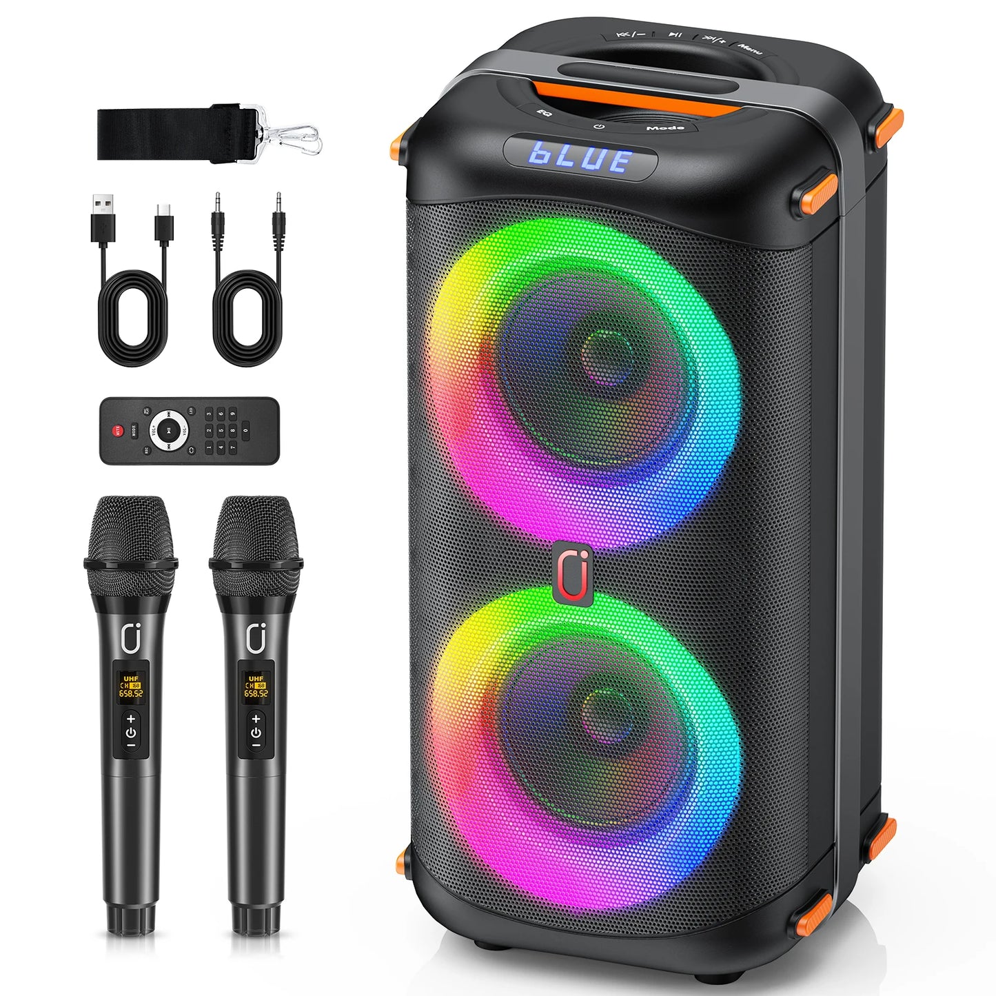 T27 Wireless Bluetooth Speaker, Karaoke Machine with 2 Microphone, Led Light