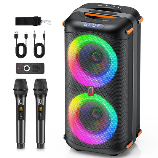 T27 Wireless Bluetooth Speaker, Karaoke Machine with 2 Microphone, Led Light