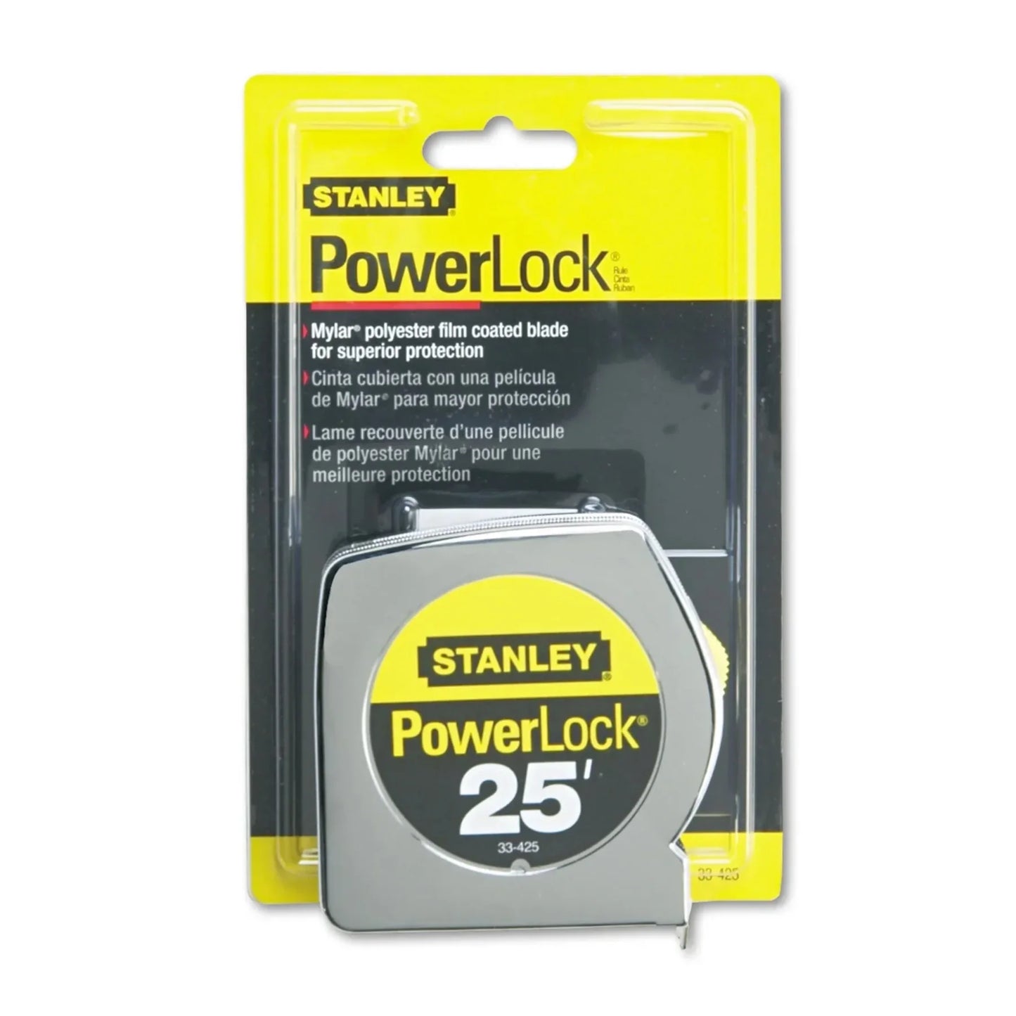 1" x 25ft Chrome/Yellow Tape Measure - Dual Color Blade