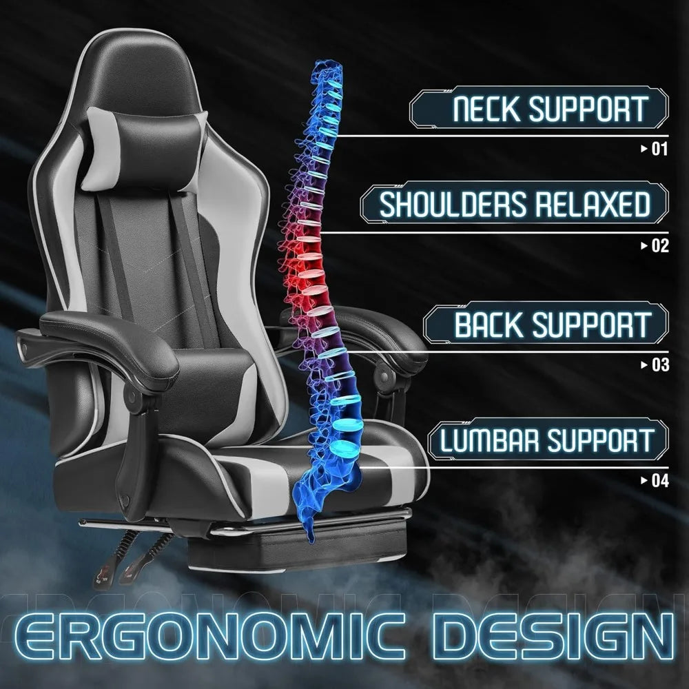 Gaming Chai with Footrest and Massage Lumbar Support